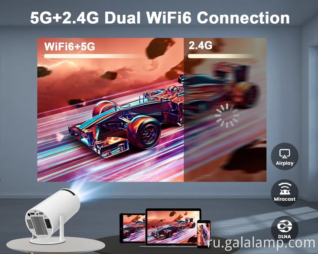 4K 1080p Поддержка Portable Wi -Fi6 Bluetooth 5.0 Android 12 Projector